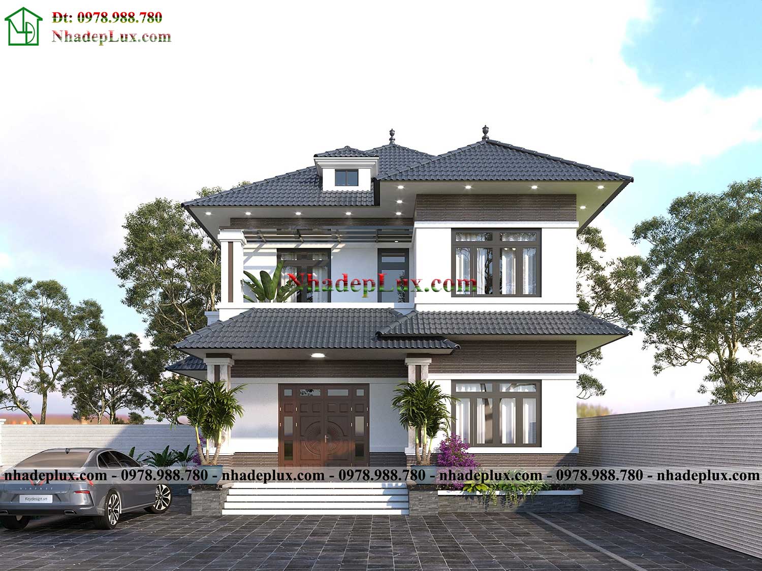 Thiết kế biệt thự 2 tầng mái nhật 12x14m tại Hưng Yên LUXBT2T5