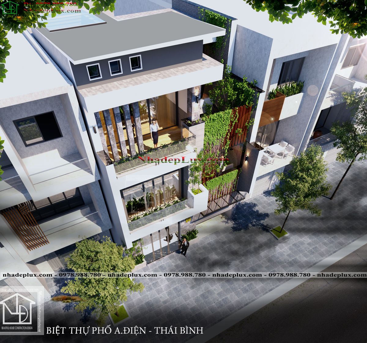 Mẫu nhà phố 4 tầng hiện đại 9x13m tại Thái Bình LUXNO4T2