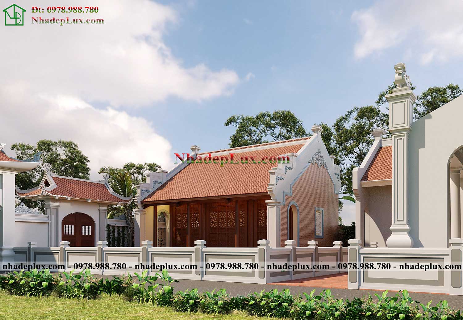 Thiết kế nhà thờ họ 2 mái tại Nam Định LUXNTH12